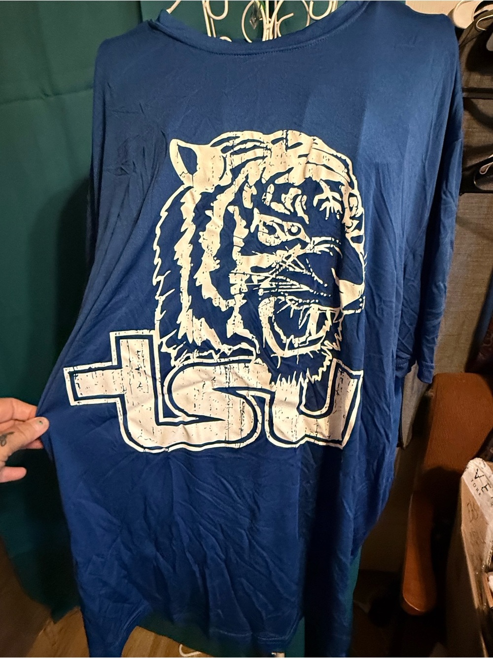 Sport-Tek Royal Blue Long Sleeve Tee with White Tiger Graphic